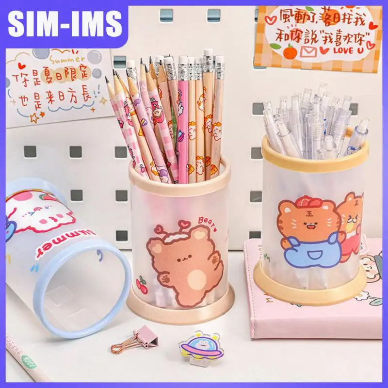 

Circular Desktop Storage Box Cartoon Pen Container Small Fresh Creative Stationery Storage Pen Holder Stationery Student Office