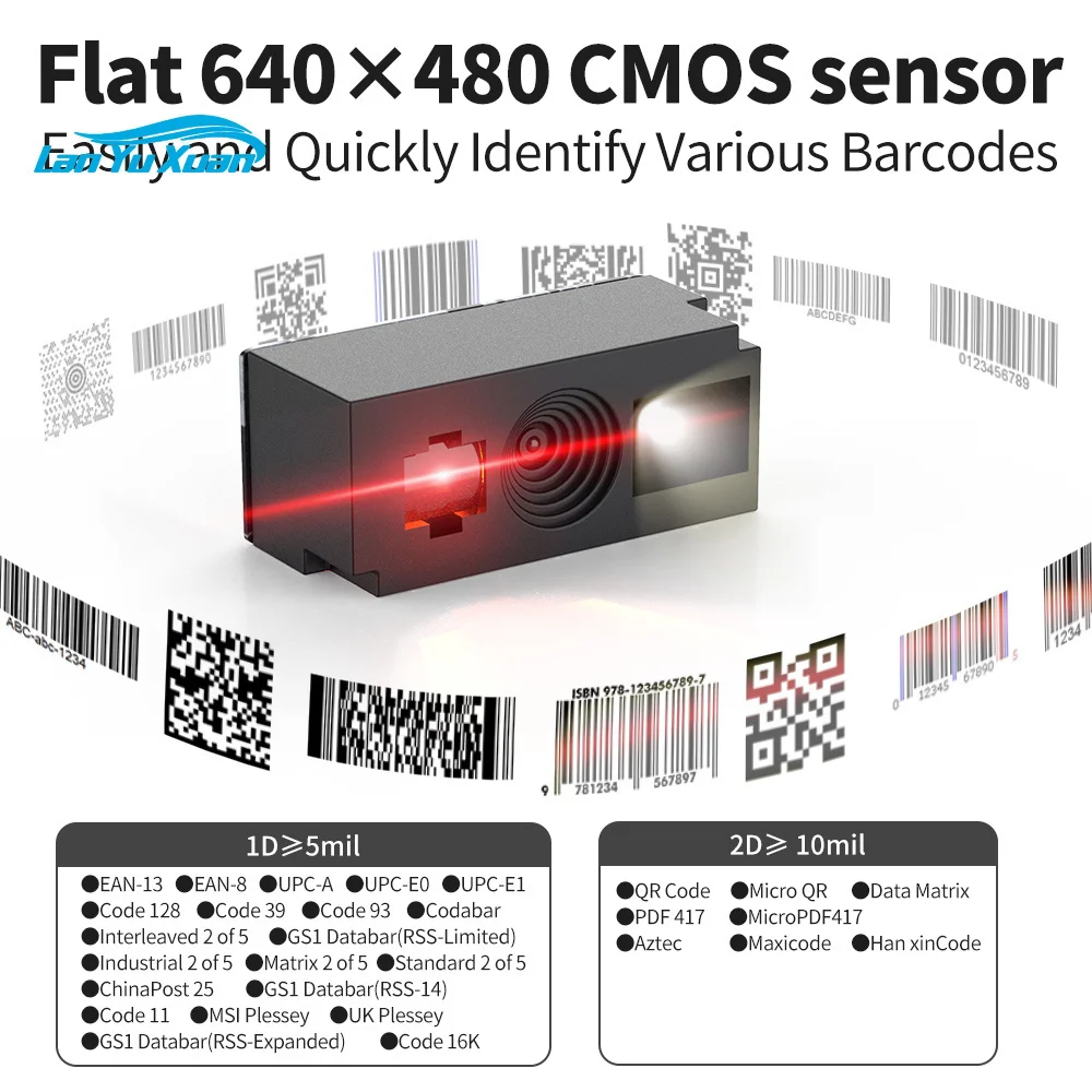 Фото Модуль сканера QR-кодов GTCODESTAR XM022H Mini: встроенный 1D/2D сканер штрихкодов для киосков, USB-интерфейс, модуль для проверки цен №3