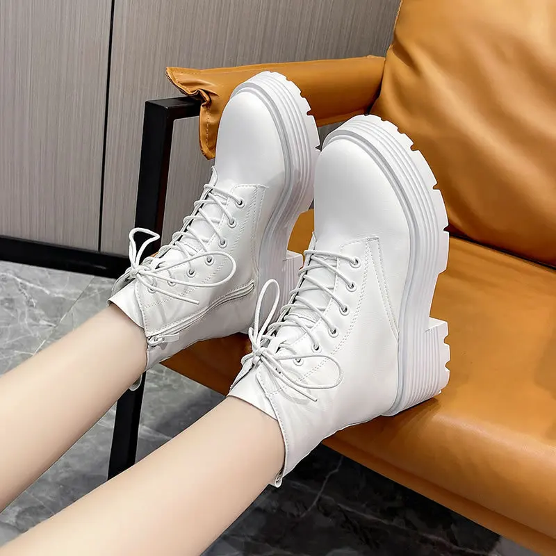 Женские ботинки из искусственной кожи Черные ботильоны в стиле панк на шнуровке