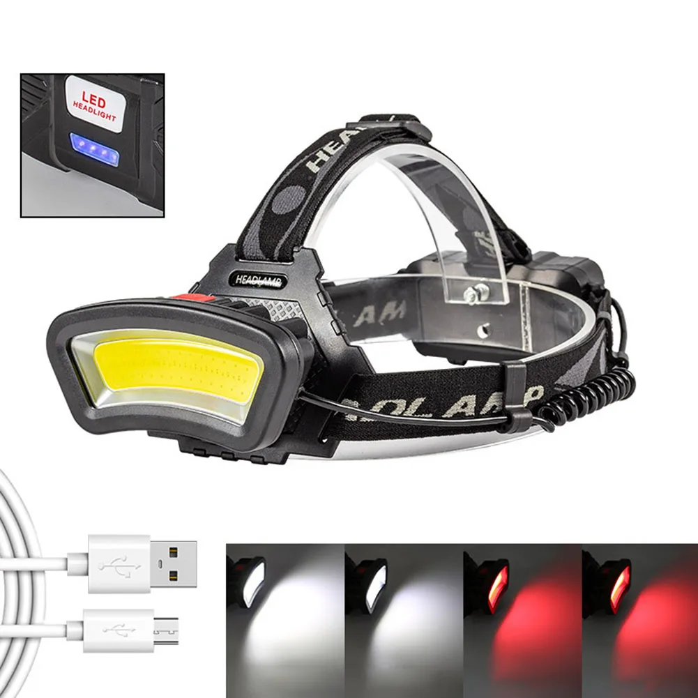 

COB Headlamp Flashlight USB Charging Rotatable Waterproof 4 Modes Night Safety Warning Light for Camping Hiking Running Fishing