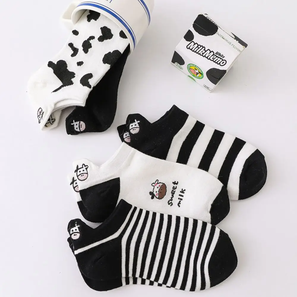 Женские Модные Теплые Низкие Носки С Вышитым Мультяшным Рисунком Коровы И