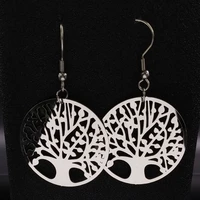 tree of life stainless steel drop earrings women long silver color earrings jewellery pendientes mujer moda e612537s08