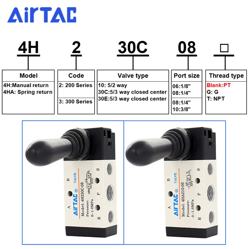 Фото AirTAC Original 4H210-08 4H310-10 4HA310-15 4H230C-08 4HA330C-15 Воздушный ручной обратный регулирующий клапан Пневматический ручной рычажный клапан №4