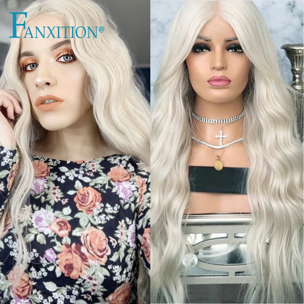 

FANXITION Long Synthetic Lace Front Wigs Blonde Loose Wave Wigs Daily Use Wig Resistant Fiber Pre Plucked With Natural Hairline