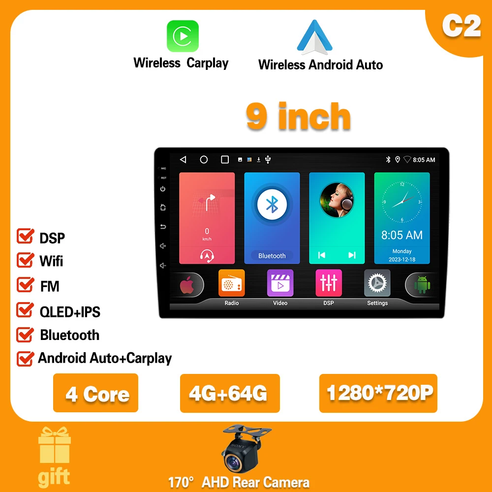 

Android 14 CarPlay автомобильный радиоприемник Android Auto GPS мультимедийный плеер 2 DIN универсальный 9/10 дюймов Автомагнитола Wi-Fi плеер QLED Экран BT