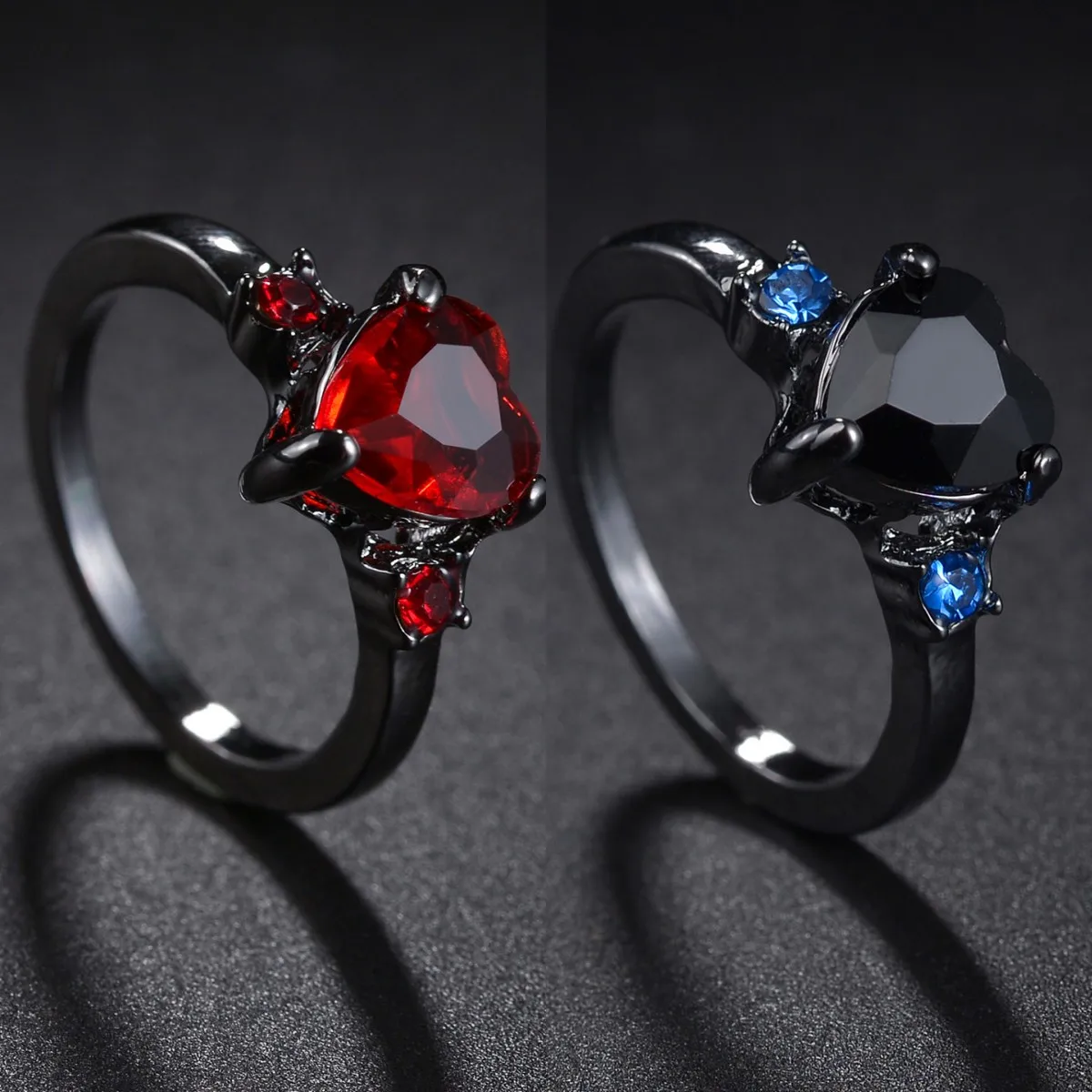 

Goth Punk Rings For Women Black Color Heart Blue Red Crystal Rings Grunge Gothic Accessories Vintage Fashion Wedding Jewelry