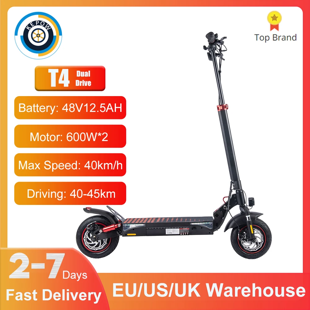 

Kepow 12.5AH Electric Scooter T4 Powerful Dual Drive 600W*2 Motors Electric Kick Scooter 10'' OFFroad Tire Foldable E-Scooter