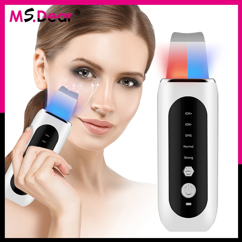 

Ms.Dear Ultrasonic Skin Scrubber Pore Cleaner Deep Face Lifting Shoveling Device Red Blue Light Blackhead Remover Skin Care Tool