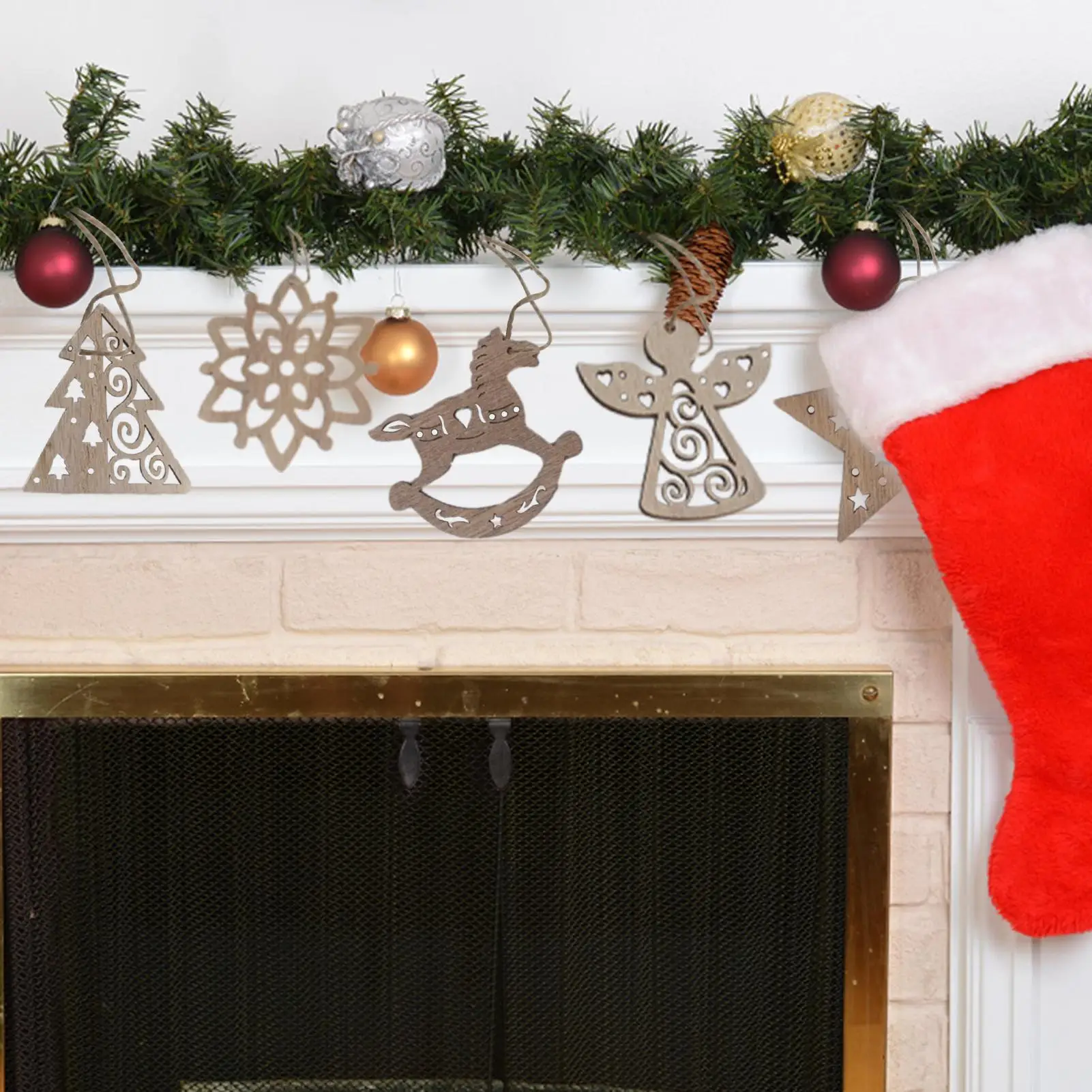 

Unfinished Wooden Christmas Tree Ornaments | Unfinished Blank Cutouts Decor | 6pcs Christmas Tree Ornaments Pentagram A