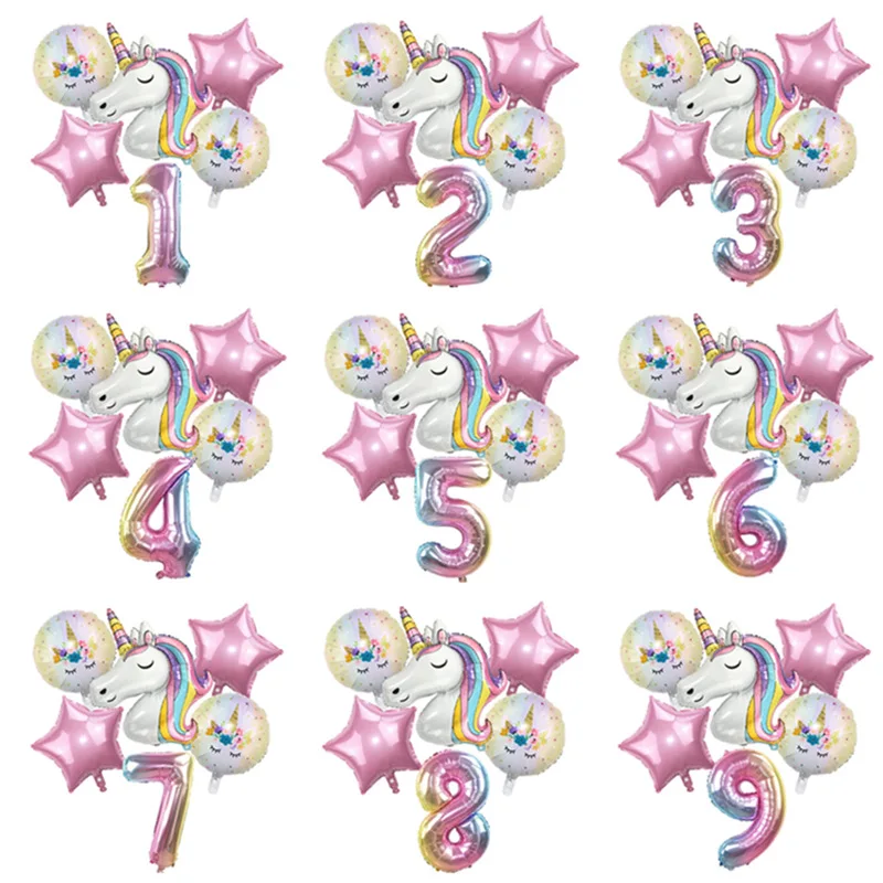 

6pcs Unicorn Birthday Balloons Number Star Foil Balloon Kids Birthday Wedding Party Decoration Baby Shower Girl Gifts