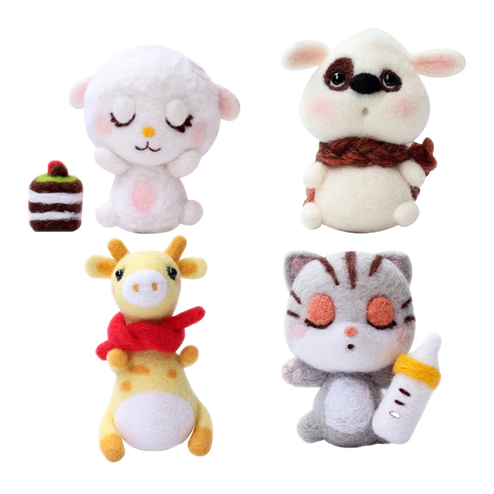 

4 Sets Wool Felting Animals Kit DIY Non Finished Handcraft Material