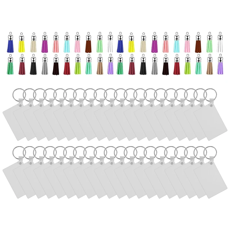 

160Pcs Sublimation Keychain Blanks Set Key Rings Sublimation Blanks Heat Transfer Keychain Tassels MDF Blank