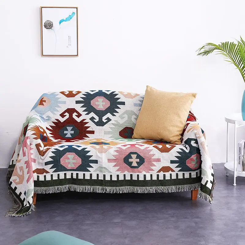 

Bohemian style sofa towel cover blanket blanket home decoration dust cover tassel braided line sofa cover polyester cotton
