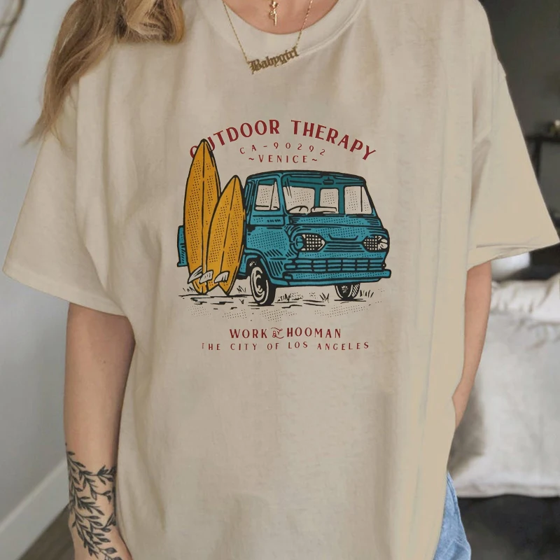 

Outdoor Therapy Women's T Shirt Summer Aesthetic Vintage 90s Car Cotton Short Sleeve Egirl Ulzzang Graphic Tee For Ladies Outfit