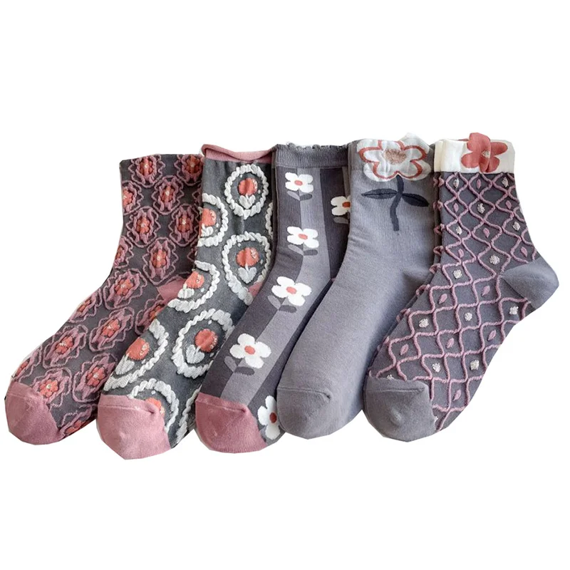 

2 Pairs Long Winter Socks Women Femme Japan Flower Print Soft Luxury Socks Set Girl Fashion Skateboard Cycling Harajuku Sokken