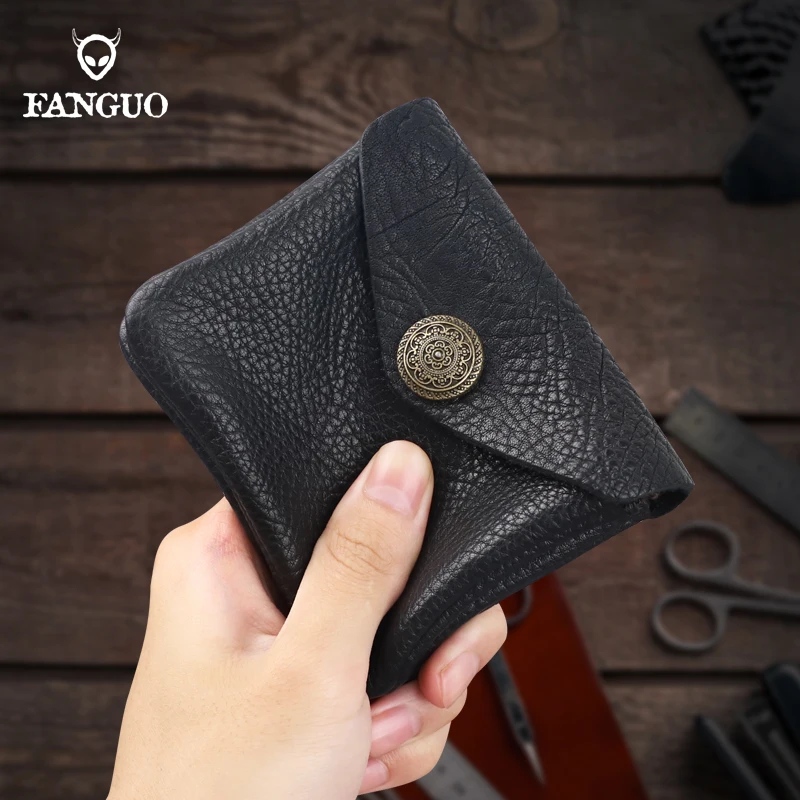 Fashion Cowhide Coin Purse Women Genuine Leather Card Holder Pouch Men Handmade Short Credit Card Slot Coin Purse Mini Wallet