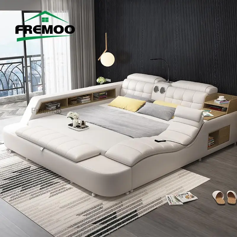 Современная кровать из натуральной кожи с умным сообщением комплект