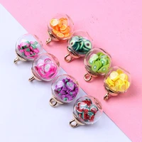 new diy 10pcs 16mm transparent glass bottles with mini fruits pendant finding for jewelry making accessories earring charms