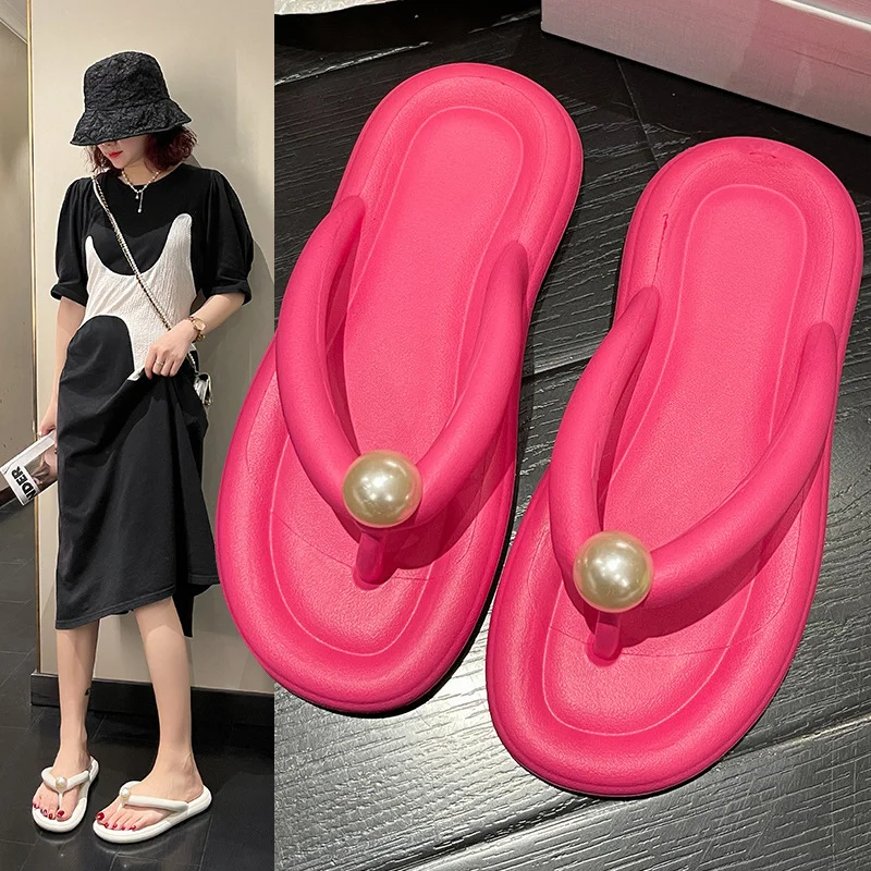 

Шлепанцы женские с жемчугом, мягкие Нескользящие сандалии, модные тапочки для дома и пляжа, летняя модель