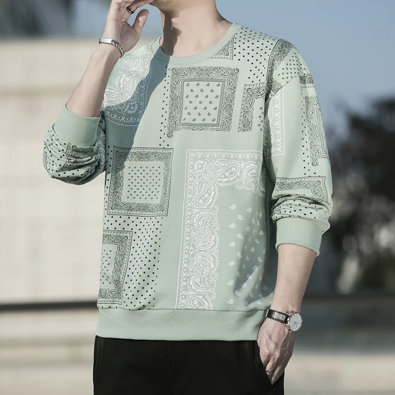 

2022 spring men's personalized printed sweater casual all-match youth long-sleeved sweater top men's clothing