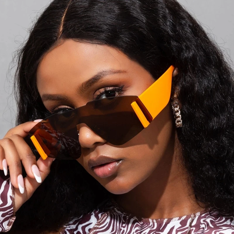 

New One-Piece Big Frame Sunglasses Fashion Catwalk Women Goggles Frameless Oversized Driving Sunglasses Uv400