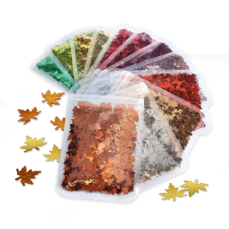 

12 Colors Maple Leaf Sequins Fall Leaves Glitter Flakes DIY Accessories Nail Art Decorations Jewelry Making Resin Mold Fillings