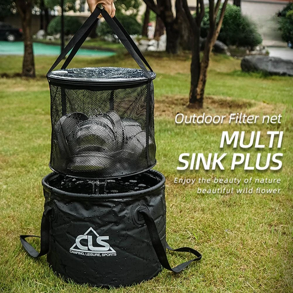 30L Outdoor Collapsible Fishing Hiking Camping Protable Folding Bucket Water Container Drain Basket Dishwashing Buckets Dropship
