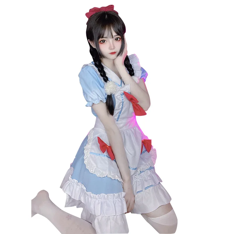 

2022 New Hot Sold Japanese Cute Cat Maid Blue and White Maid Costume Lolita Anchor Cosplay Anime Loli Costume Women Sexy Dress