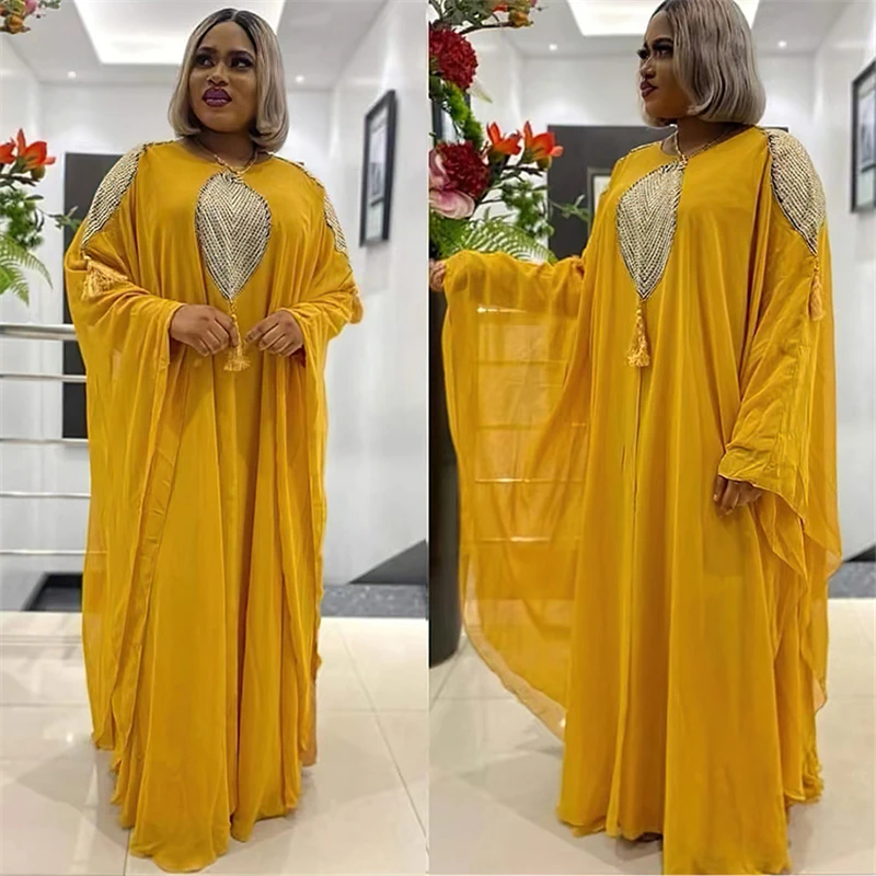 2022 New Muslim Ensemble 2 PCS Set Kaftan Abaya Dress Women Dubai Elegant Gowns African Chiffon Maxi Dress Boubou Djellaba Femme