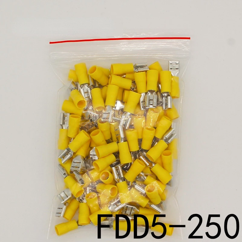 Фото FDD5.5-250 женский изолированный Электрический обжимной терминал для 4-6 мм2, соединители для проводов, соединитель для проводов, 100 шт./упаковка FDD №2