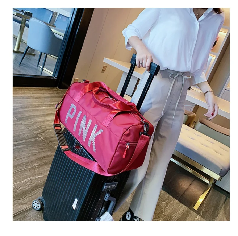 New Sequins Pink Gym Women Shoe Compartment Waterproof Sport Bags for Fitness Training