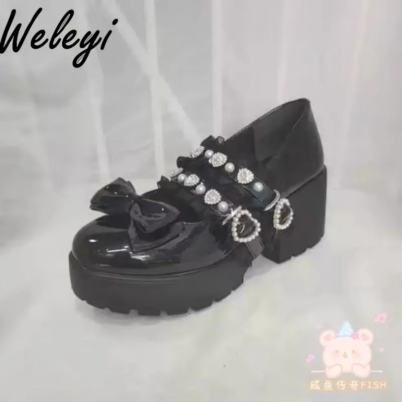 Новинка японские осенние туфли на платформе и высоком каблуке серия Sweet Mine