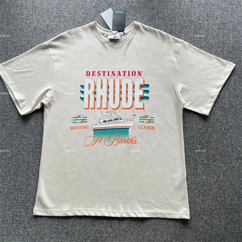 

RHUDE DESTINATION Logo T Shirts Men Women 1:1 High Quality Oversized Tee Short Sleeve T-shirt