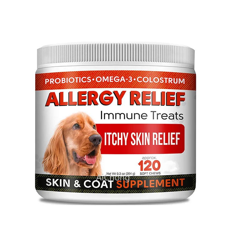 

120 Soft CHEWS Pet Dogs ALLERGY RELIEF Immune Treats SKIN & COAT SUPPLEMENT Health Relieves Seasonal & Food Allergies