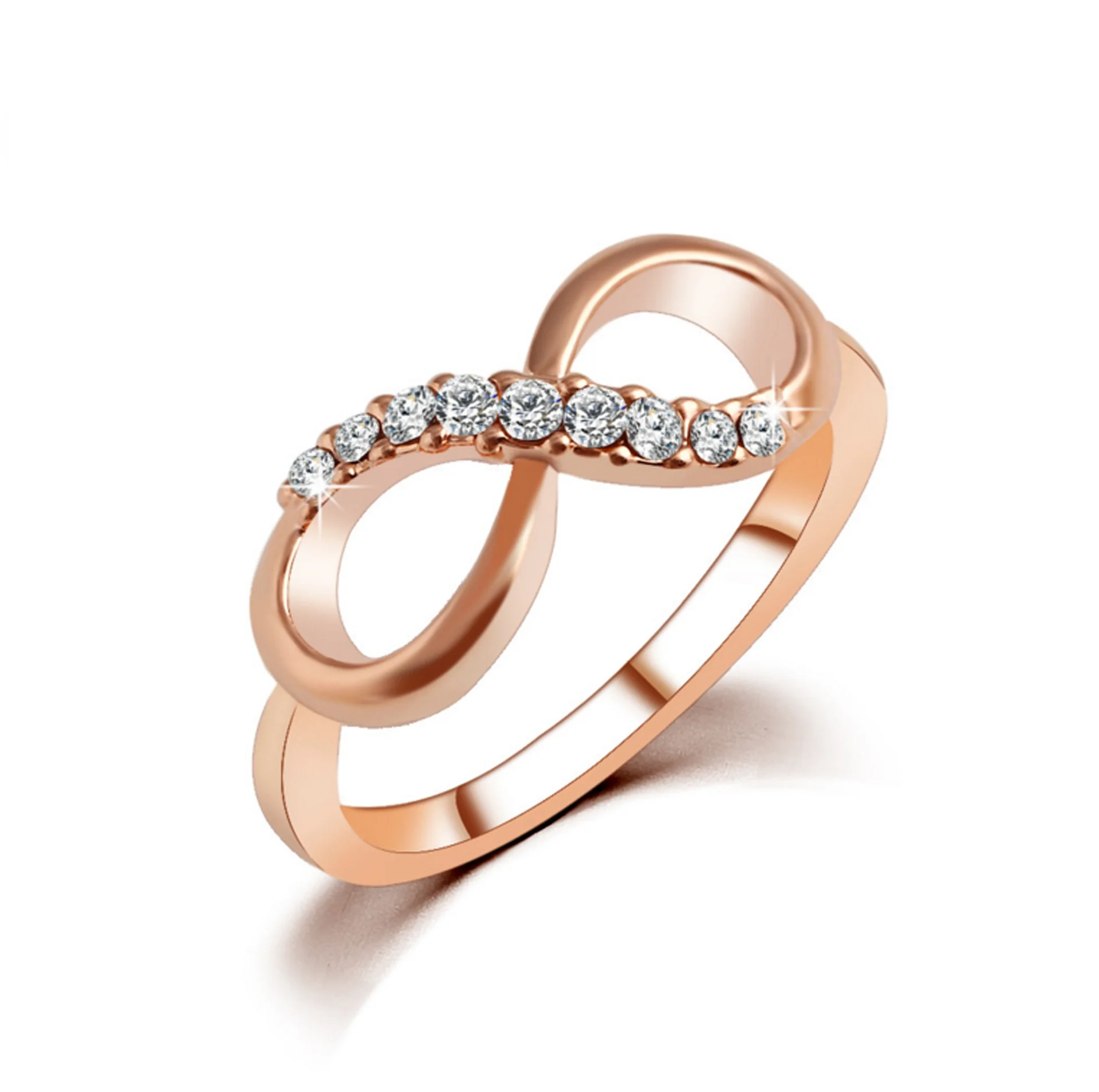 

925 Sterling Silver New Woman Fashion Jewelry High Quality Crystal Zircon rose gold bowknot Torsion Arm US size Ring