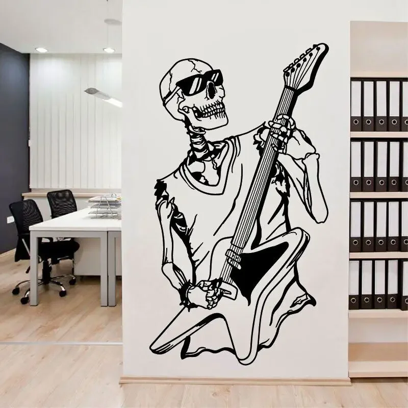 Виниловая наклейка на стену в виде черепа музыкальная гитара музыкальный