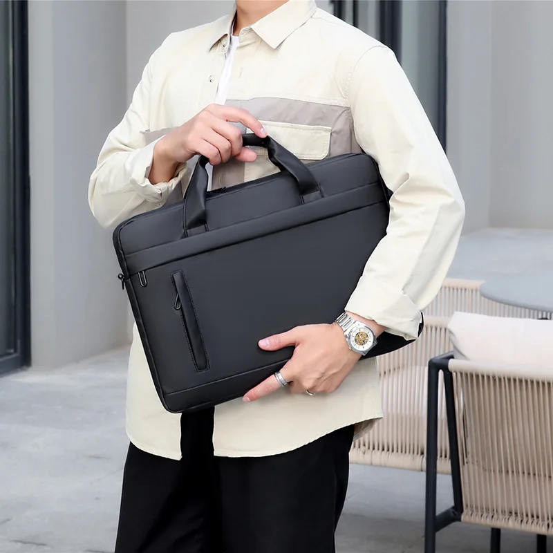 Men's Thin Briefcases For Men Handbags Waterproof Large Capacity Briefcase Shoulder Strap Laptop 15.6 Inch Black CrossbodyBag