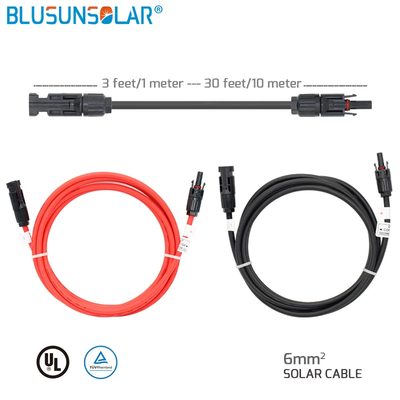 

1PCS PV Solar Connector with 1-5 Meters 6mm2 (10AWG) PV Extension Cable For Solar Panel With Male and Female Connector