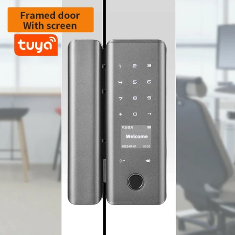 Дверной смарт-замок с биометрическим сканером отпечатков пальцев, без проводки, безрамочный раздвижной стеклянный электронный, для офиса