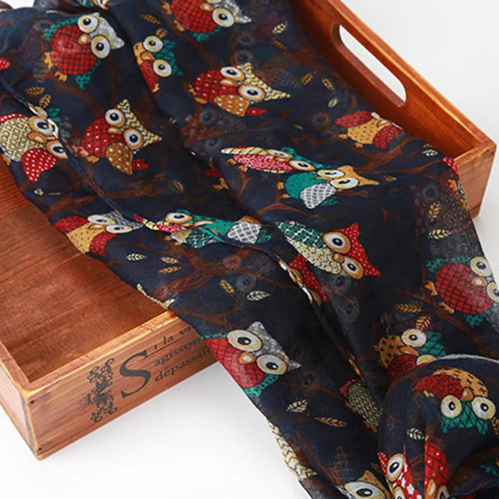 Легкий прозрачный шарф с рисунком совы для женщин и девочек повседневная шаль