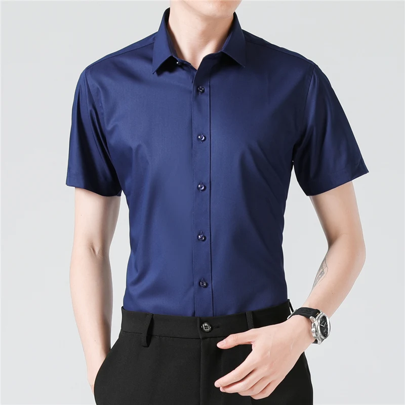 Fashion Dress Shirt Solid Quality Short Sleeve Slim Fit Formal Business Men Shirts