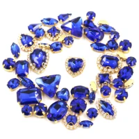 wholesale royal blue mixed size and shape gold claw crystal glass sew on rhinestones for diy crafts decoration jewelry 50pcsbag