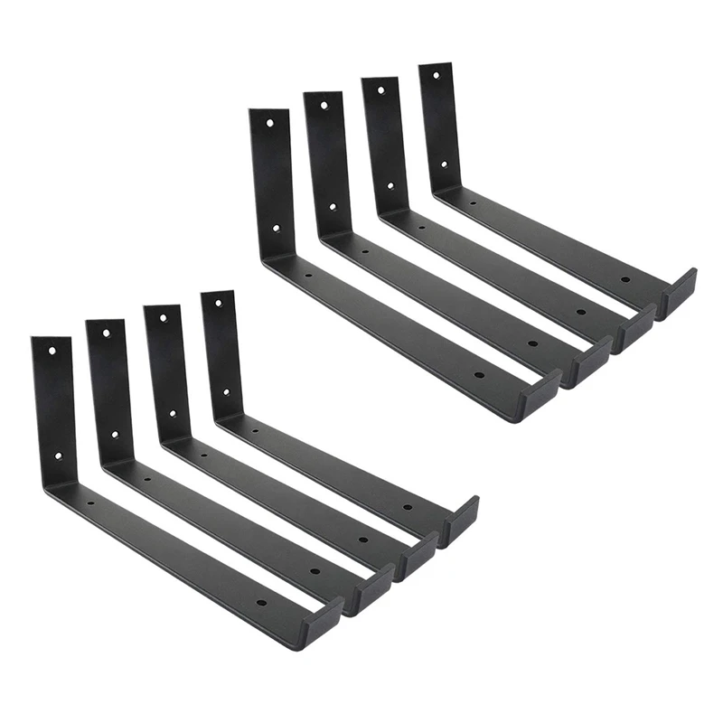 

2X Shelf Brackets 12 Inch 4PCS Heavy Duty Black Wall Bracket With Lip For Floating Shelves Rustic Iron Shelf Bracket