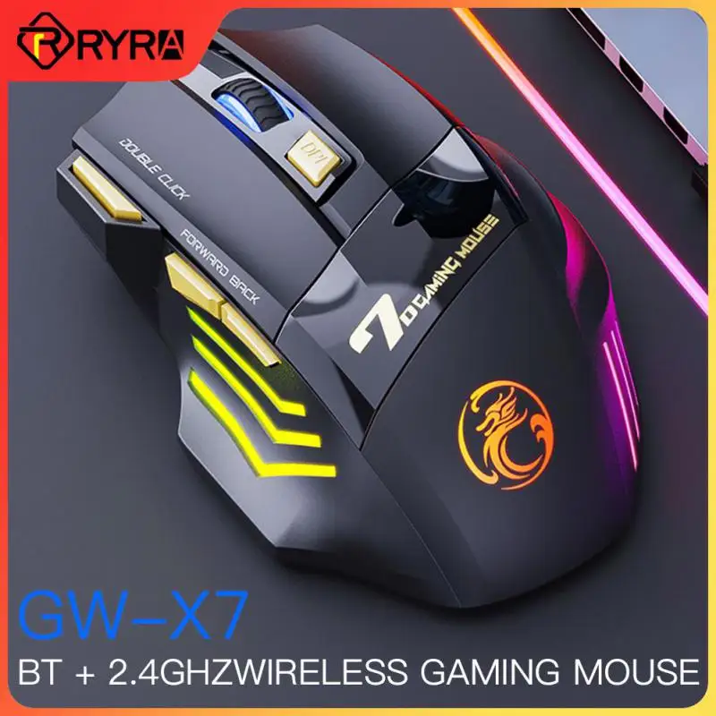 RYRA 2.4G Wireless Mouse DPI3200 7 Keys Double Click Free Mute Rechargeable Colorful Breathing Light Wireless Gamming Mouse