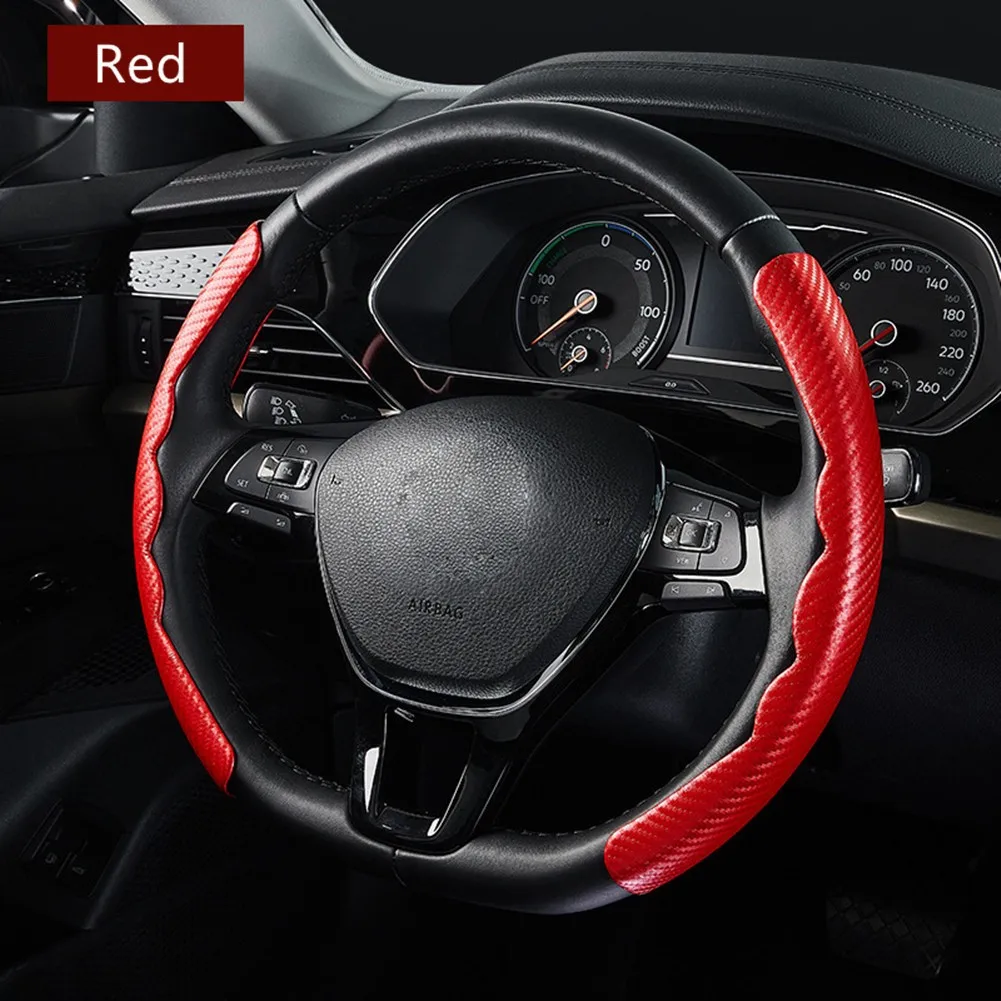 

Car Steering Wheel Booster Non-Slip Cover Carbon Fiber Universal Accessories 2x PVC Leather ABS Red Blue Black Universal New