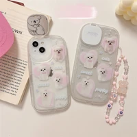 fresh pink love dog vanity mirror bracket phone case cover for iphone 11 12 13 pro xr xs max shockproof case for iphone 13 cases