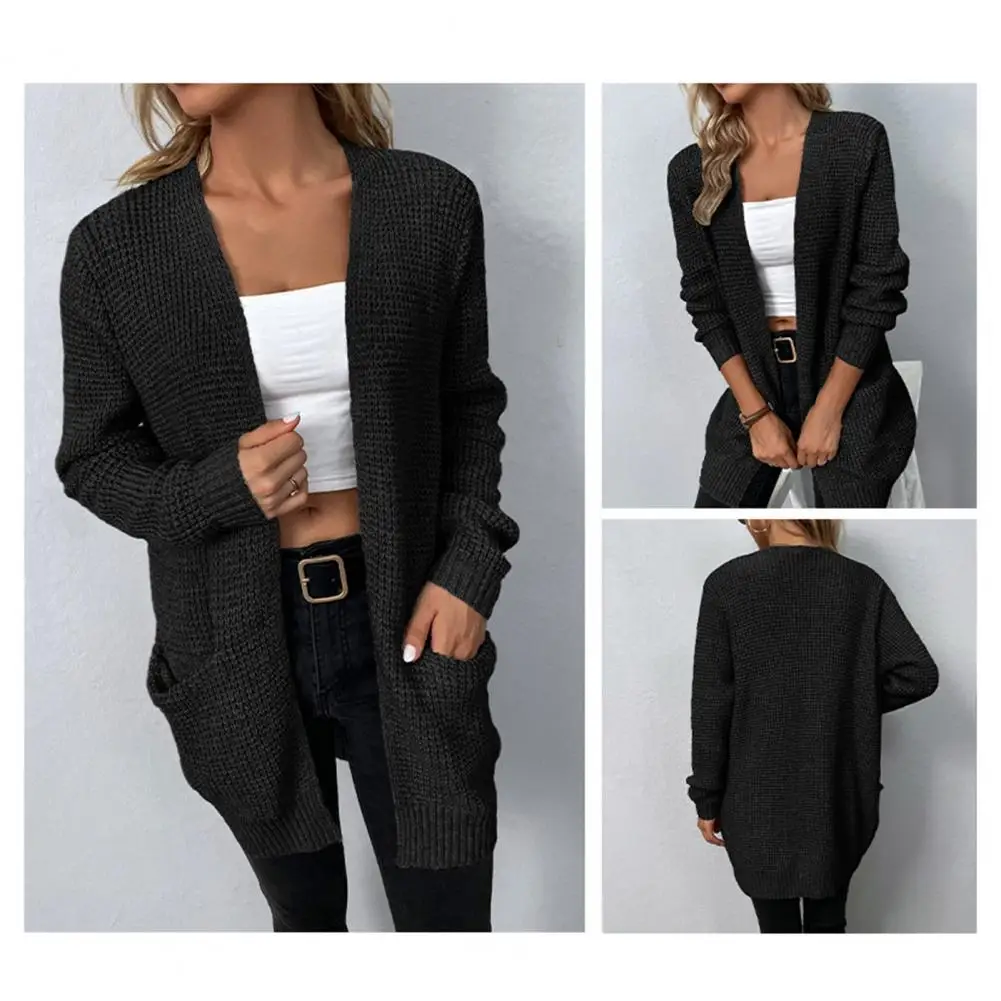 

Женское трикотажное пальто, однотонное трикотажное пальто средней длины в Корейском стиле, ветрозащитный свитер с открытой передней часть...