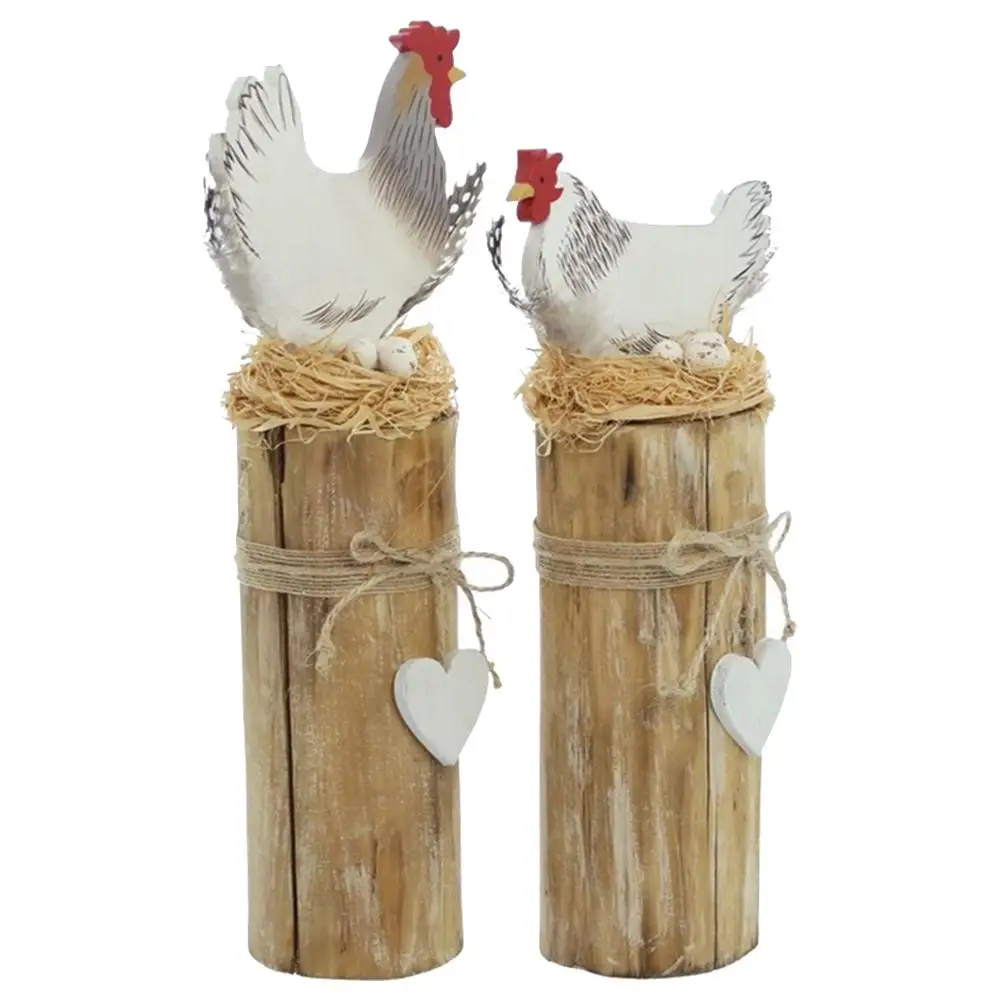 

Wood Figurine Hen Rooster Shape Statue Animal Garden Sculpture Outdoor Fences Lawn Yard Decoration F