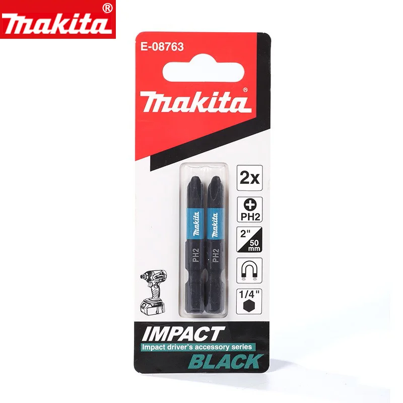 Makita E-08763 1/4 дюйма черные ударные отвертки PH2 длина 50 мм 2 шт. Магнитная отвертка