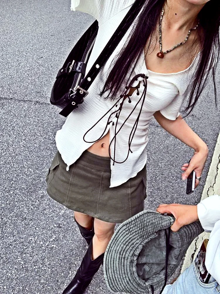 

2022 женский топ в стиле Харадзюку, женская футболка с коротким рукавом в стиле ретро, панк, нежелательные топы, корейский бандаж фариядра